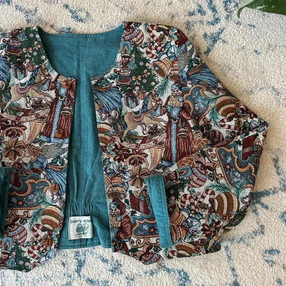 Vintage Reversible handmade tapestry canvas jacket - Size L - made in Canada - Picture 12 of 13